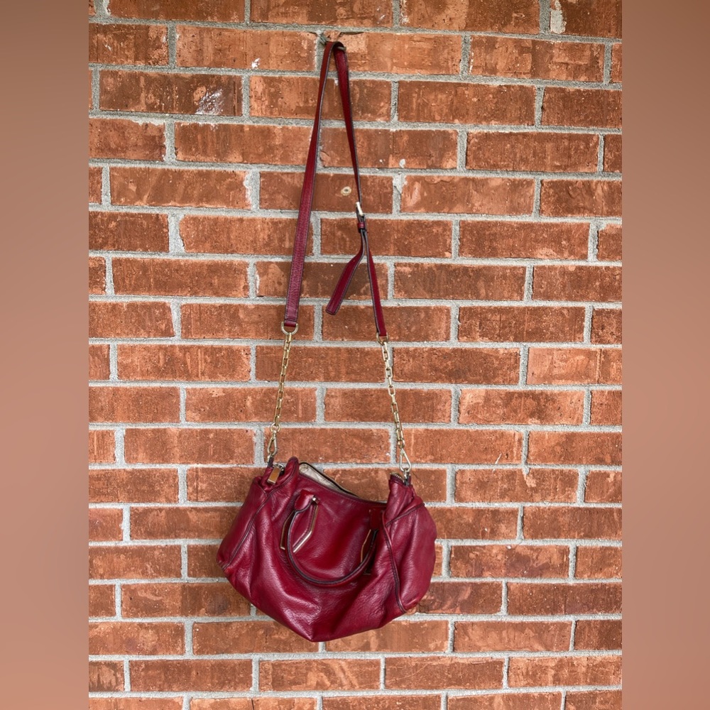 3/$12 Burgundy Michael Kors Leather Purse with Gold Hardware - Used - Picture 11 of 13